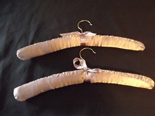 2 SATIN BOUDOIR padded HANGERS lilac purple w/ bows 15"L