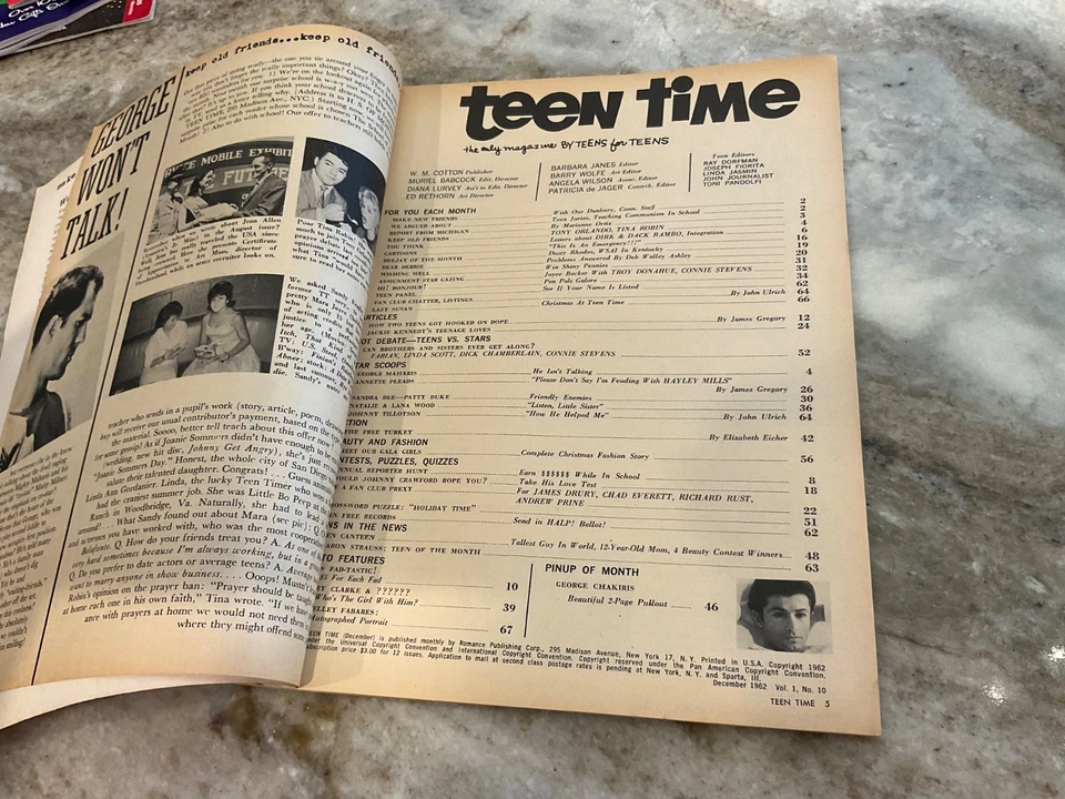 1962 TEENS TIME Magazine Haley Mills, Patty Duke, Connie Francis, Sandra Dee - Image 2 of 4
