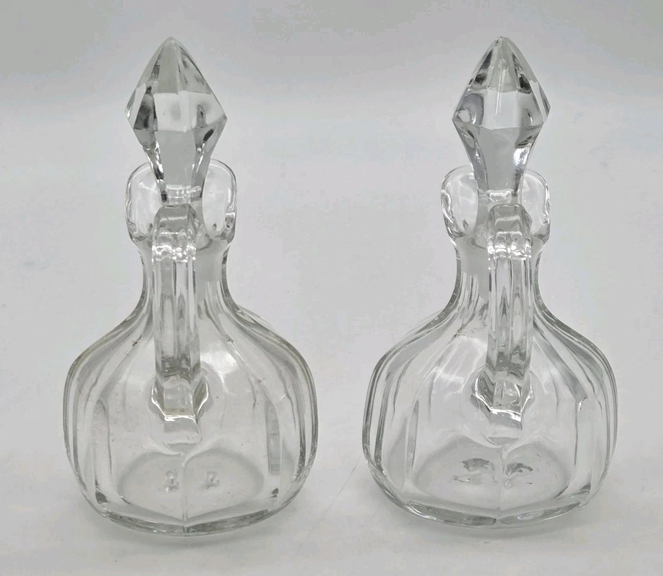 "Juego de 2 tapones de vidrio de corte Cruet originales de 5"" de alto de colección" Foto 4 de 4