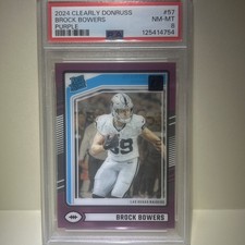 2024 Clearly Donruss Football Brock Bowers Purple 13/75 Rookie #57 PSA 8 NM-Mint
