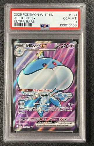 JELLICENT EX PSA 10 2025 POKEMON WHITE FLARE #160/086 ULTRA RARE 5458