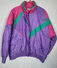 Ultimate 80's Puffer Ski Jacket Women's L Retro Vintage Coat Purple Pink Winter