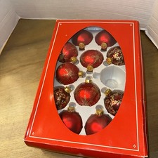 2006 Macy  s Holiday Lane Set/11 Glass Christmas Ornaments Red  Gold Snowflake