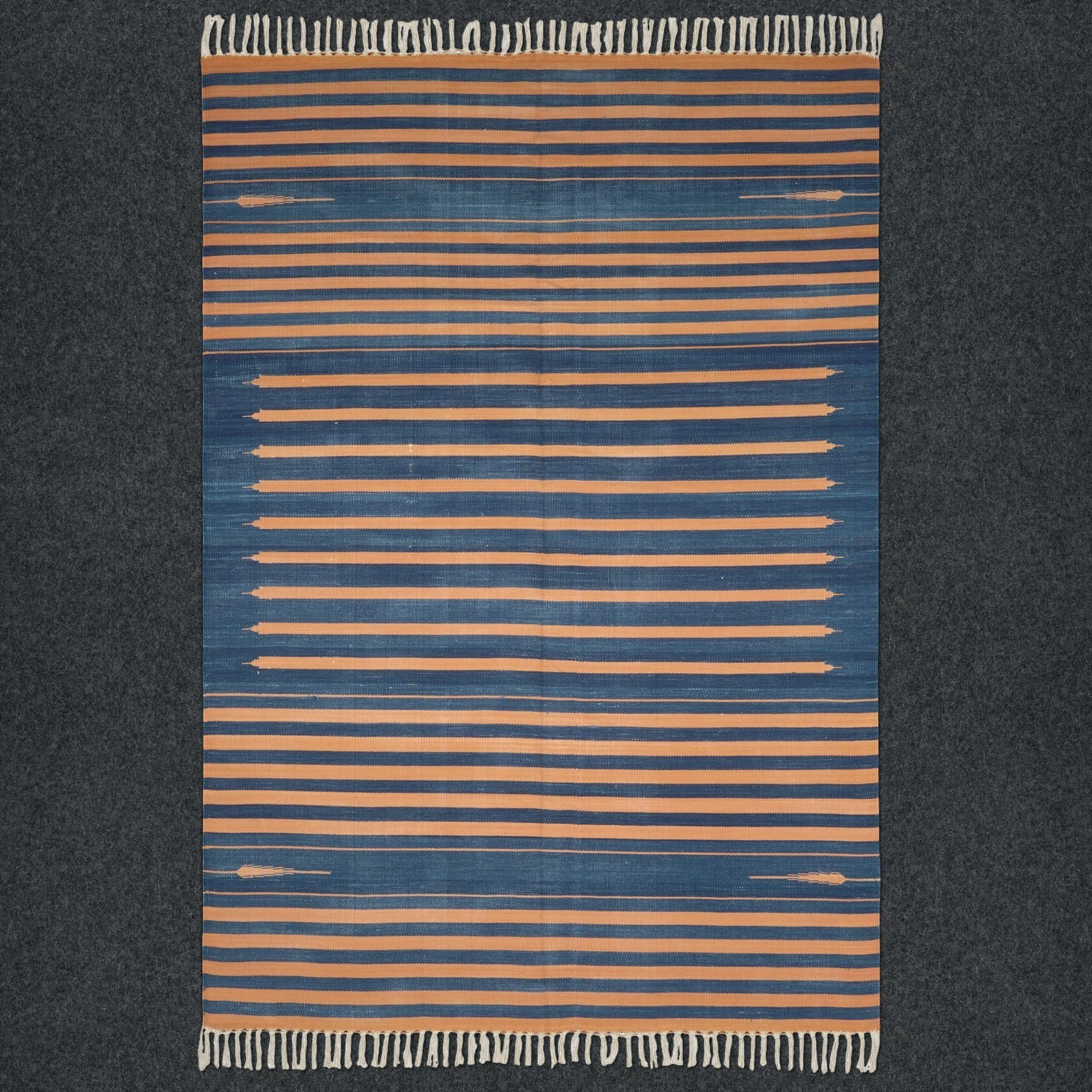 New Design Cotton Dhurrie Kilim Rug Color Blue and Orange