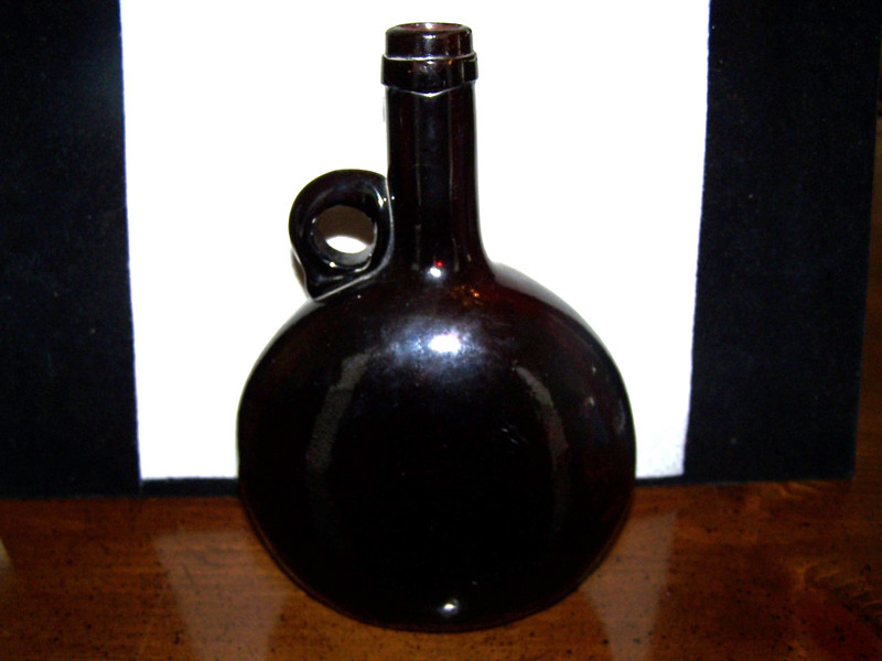 ANTIQUE RED AMBER GLASS WHISKEY FLASK
