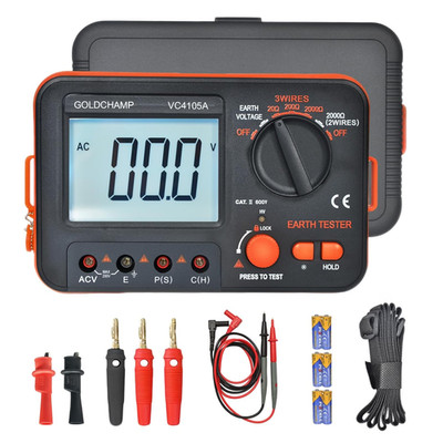 Digital Earth Resistance Tester 0-1999Ω with Backlight LCD Display