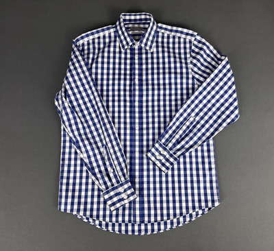Savoy Tailors Guild Moss Bros blau Gingham Hemd 16'' 40,5 normale Passform Baumwolle