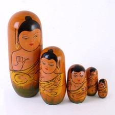 BUDDHA  5 piece WOODEN RUSSIAN DOLL