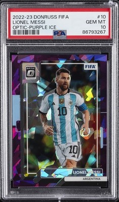 2022 PANINI DONRUSS FIFA OPTIC-PURPLE ICE #10 LIONEL MESSI 64/99 PSA 10