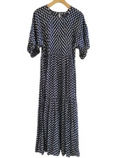 Christy Dawn Navy tiered Midi Dress Cottagecore Prairie Size XS USA guest event