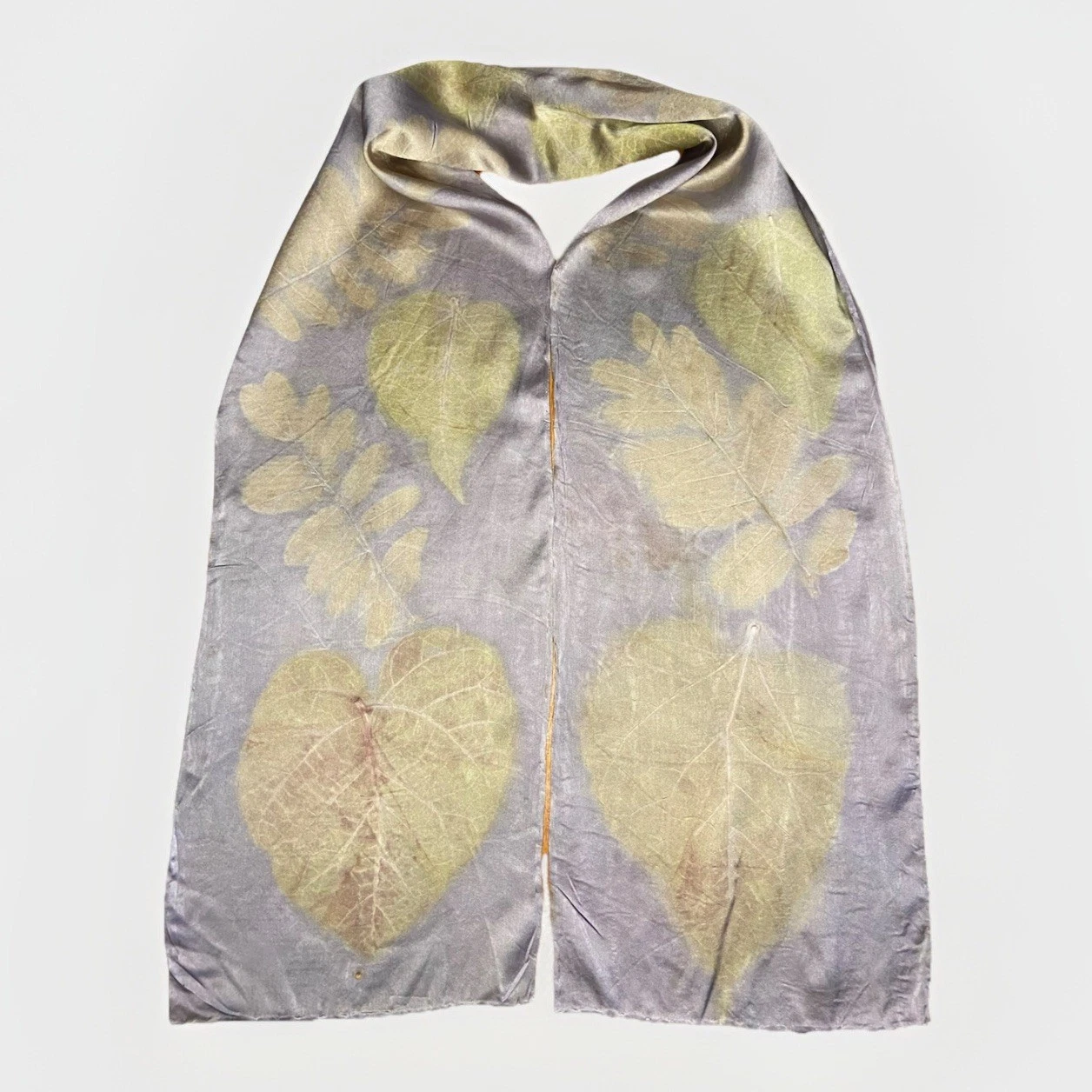 Handmade Eco Printed 100% Silk Scarf - Botanical Leaf Contact Print Natural Dye