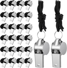 100 Pcs Stainless Steel Whistle with Lanyard Loud Metal Referee Whistle for Teac
