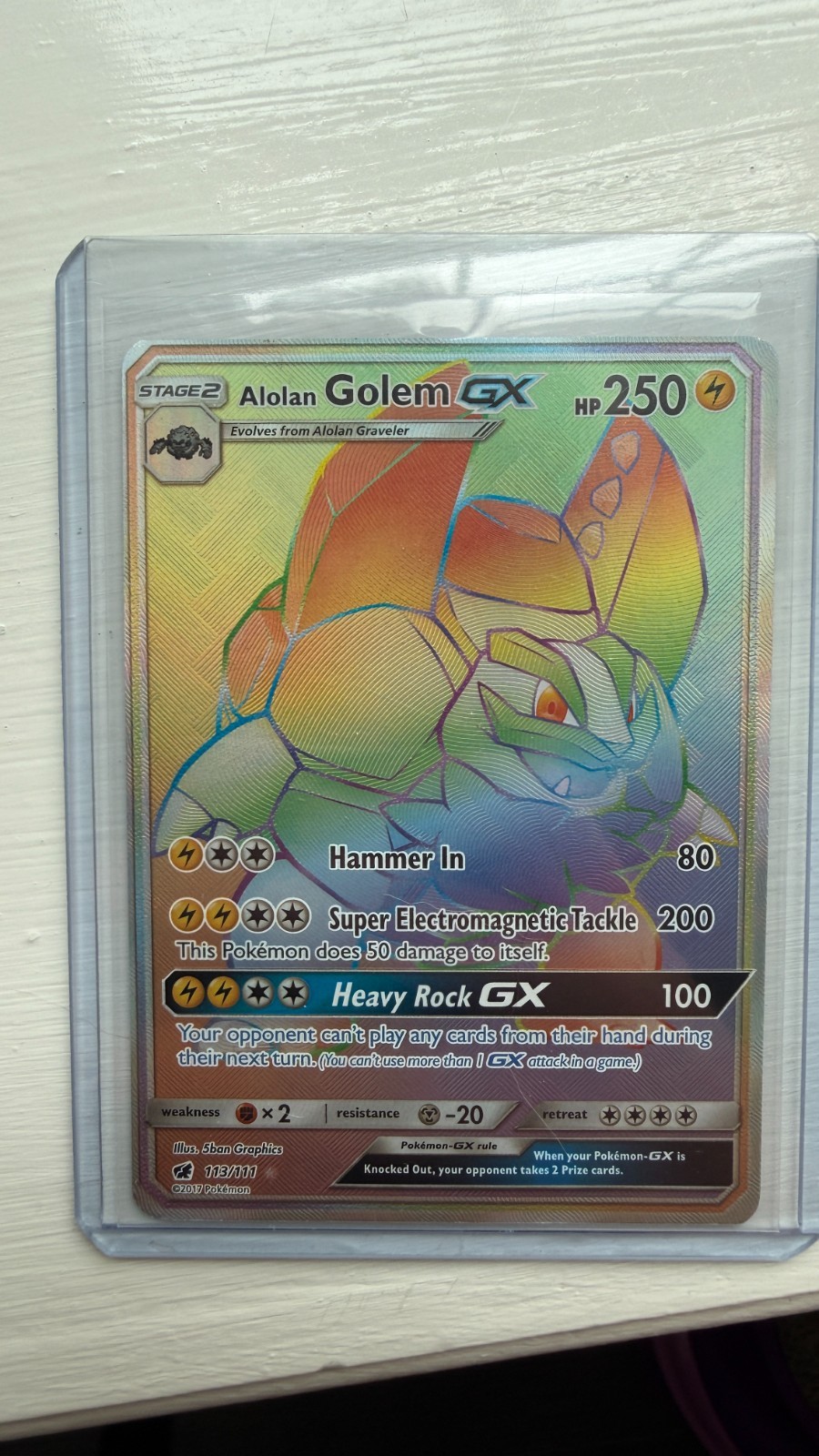 Alolan Golem GX 113/111 Rainbow Rare Crimson Invasion Pokemon Near Mint