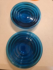 2 Vtg Corning Glass Railroad Switch/Lantern/Marker Lamp Lenses Blu 1935- 5 3/8 D