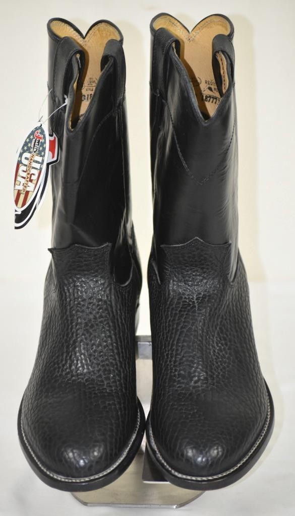 NEW JUSTIN 3187 Black Pebble Grain Bullhide Leather 10