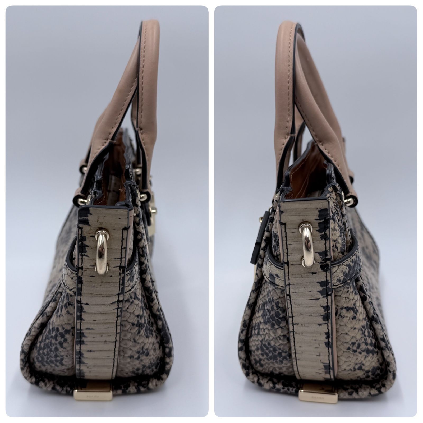 COACH Python Pattern Leather 2WAY Handbag Beige W… - image 8