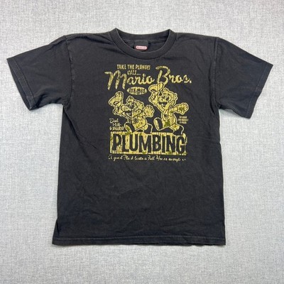 Vintage Y2K Nintendo Mario Bros Plumbing T Shirt Black Graphic Tee Youth Large