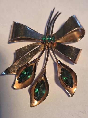 Vintage CORO CRAFT vermeil Sterling Brooch/ Pin Green Stones