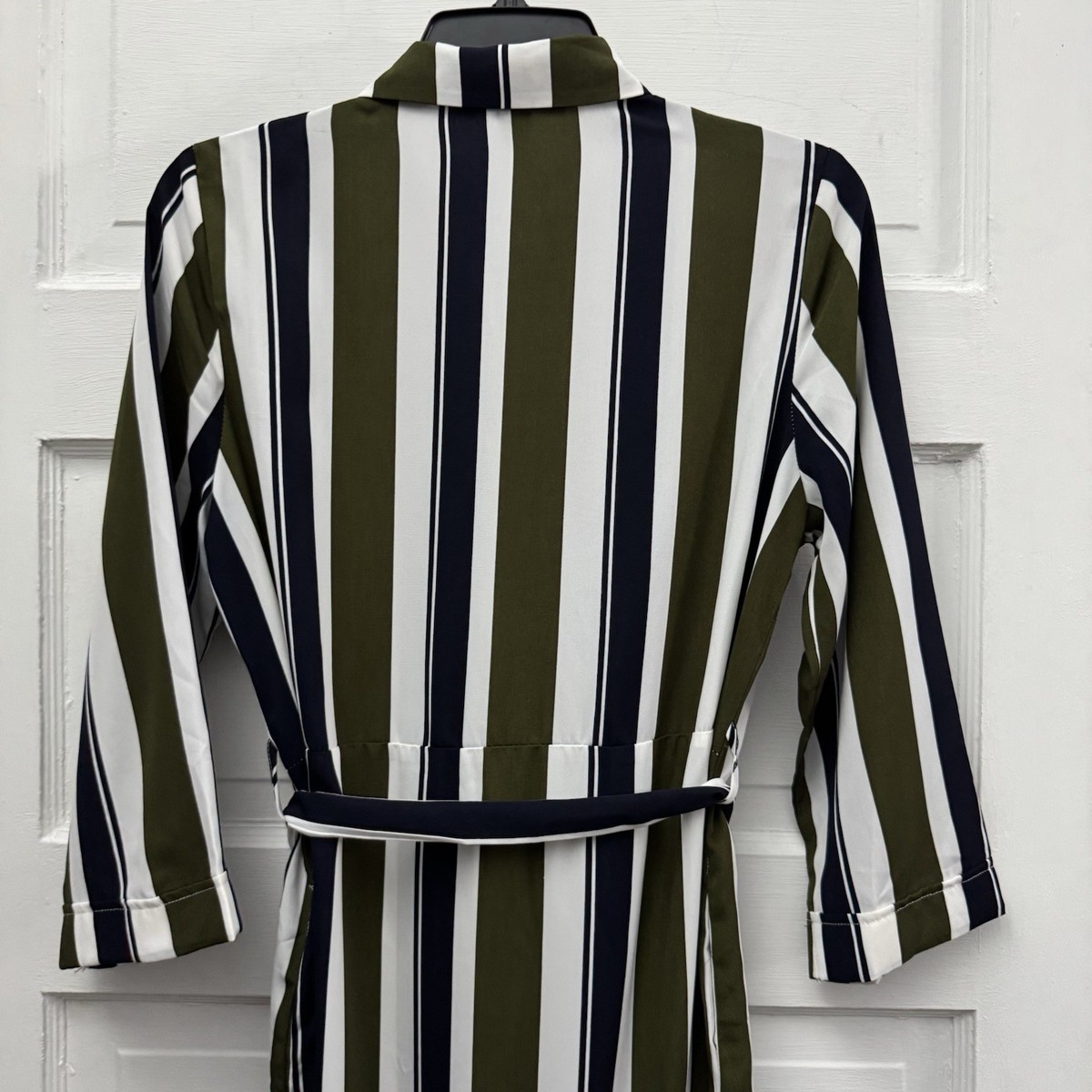 Forever 21 Striped Shirt Dress Belted Midi Green White Women's Small | eBay