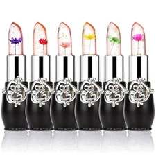 firstfly Pack of 6 Crystal Flower Jelly Lipstick, Long Lasting Black 