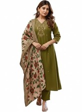 Women's Embroidery Kurti Pant Dupatta Set Indian Bollywood Party Wear Kurta Set