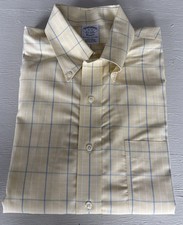 Brooks Brothers Mens Yellow Blue Plaid Button Down Non Iron Dress Shirt Sz 16-33