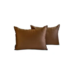 Brown Satin Lumbar Pillow Covers, 12"x16" (Pack of 2) Satin-Brown Slub Satin