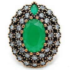 Ottoman Empire Style 9CT Treated Emerald 925 Sterling Silver Ring Sz 7 HK4