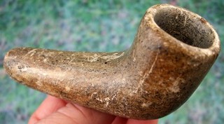 Super Fine Rich Heavy Patinated Illinois Steatite Elbow Pipe with COA Arrowheads
