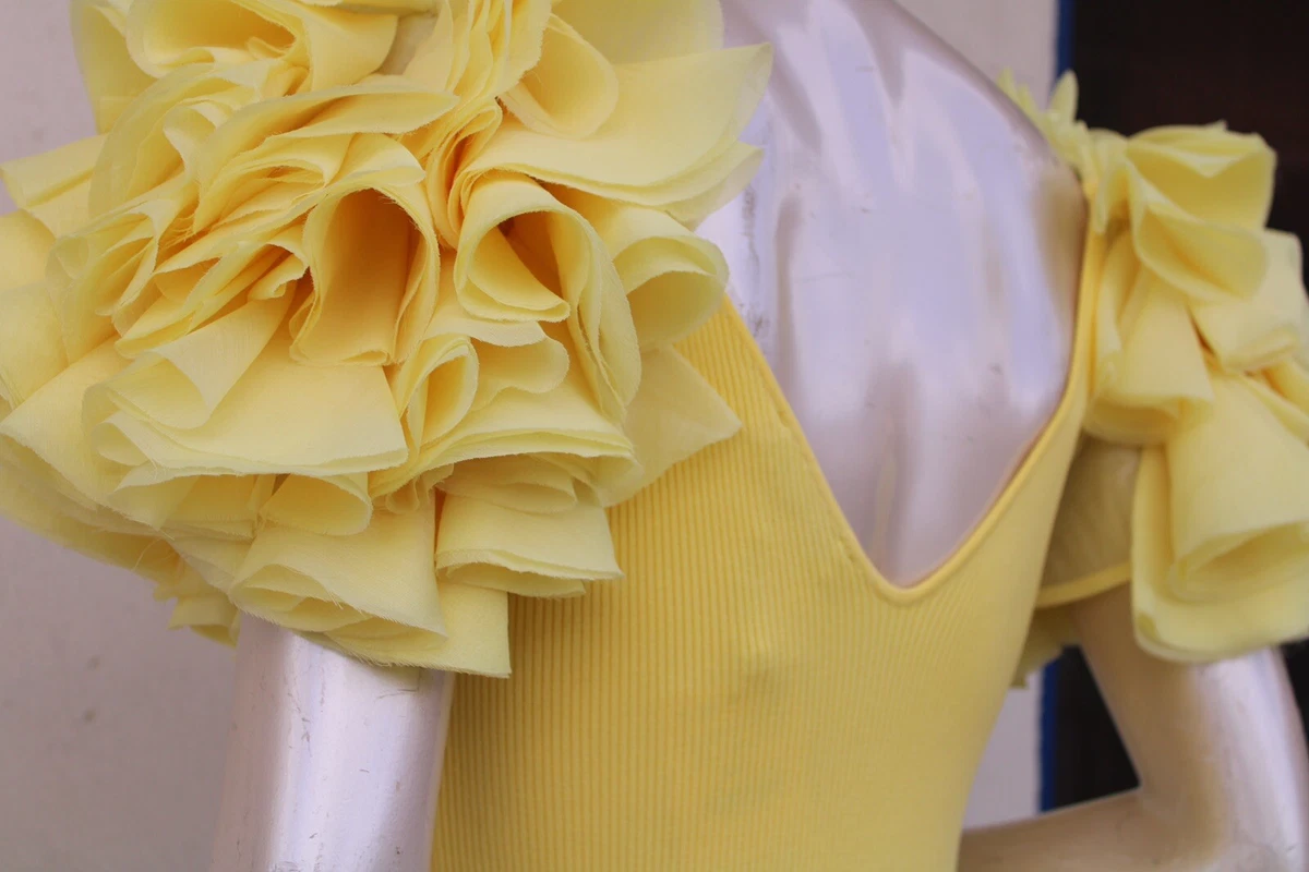 Zara Contrasting Yellow Mini Dress W/ V-neckline and organza short sleeves