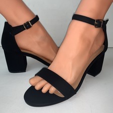 bamboo women's single band chunky heel sandal with ankle strap