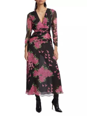 NWT Rixo Raquel Floral Midi Dress Blossom Pink Size Small