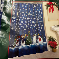 NEW Christmas winter blue snowman shower curtain 70 x 72 fabric