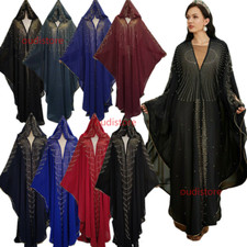 African Dubai Abaya Women Kaftan Farasha Robe Moroccan Batwing Sleeve Party Gown