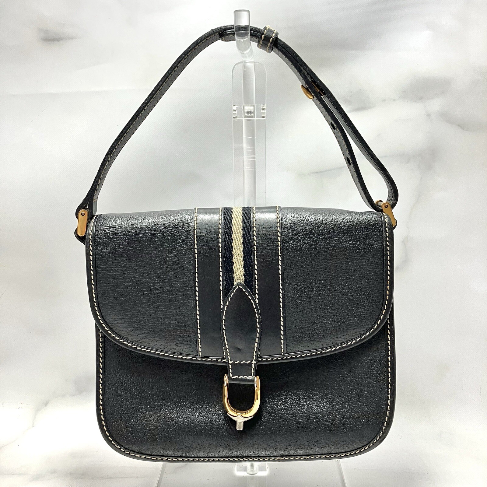 Vintage GUCCI Sherry Line Black Leather Handbag Authentic 100% Genuine