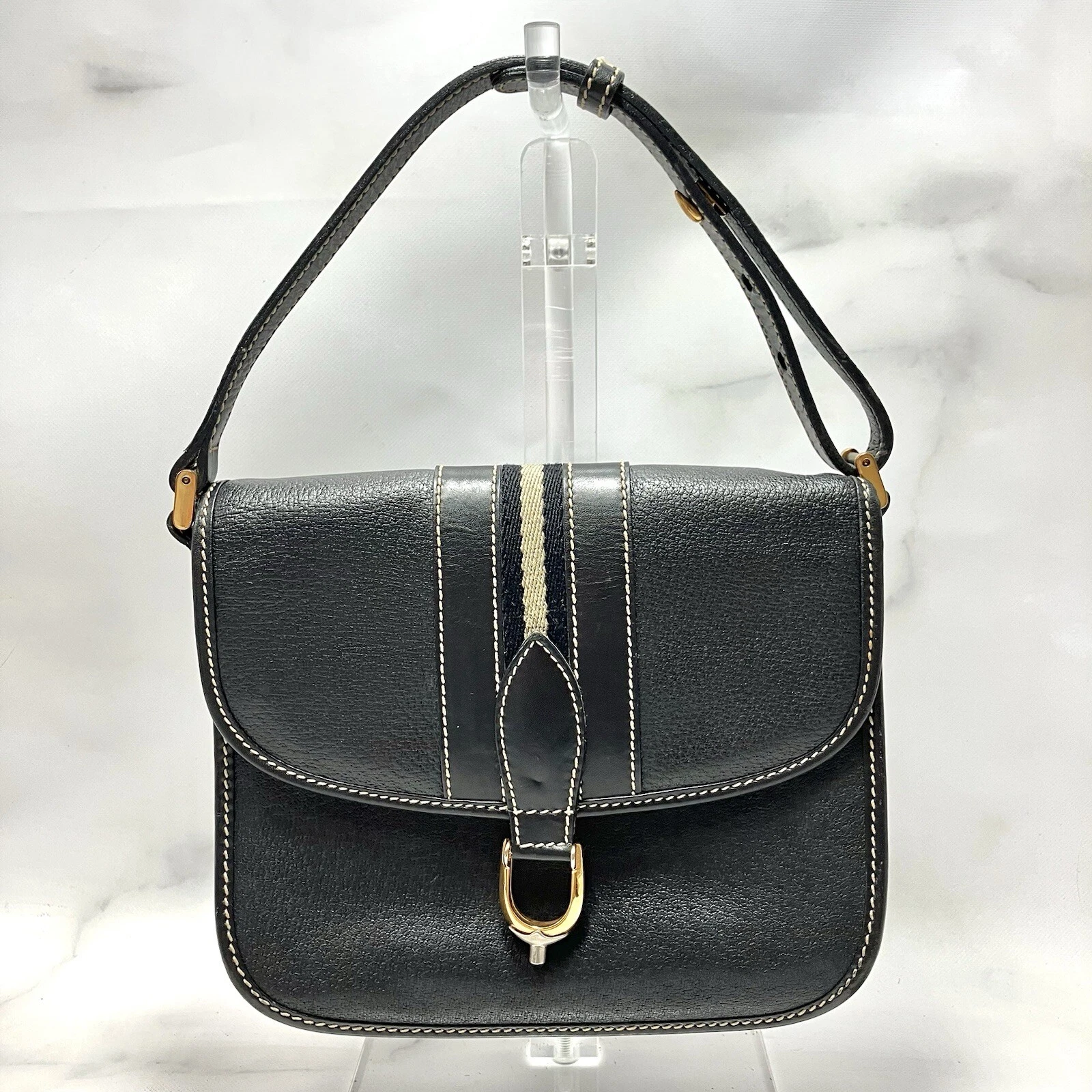 Sac à main vintage GUCCI Sherry Line cuir noir authentique