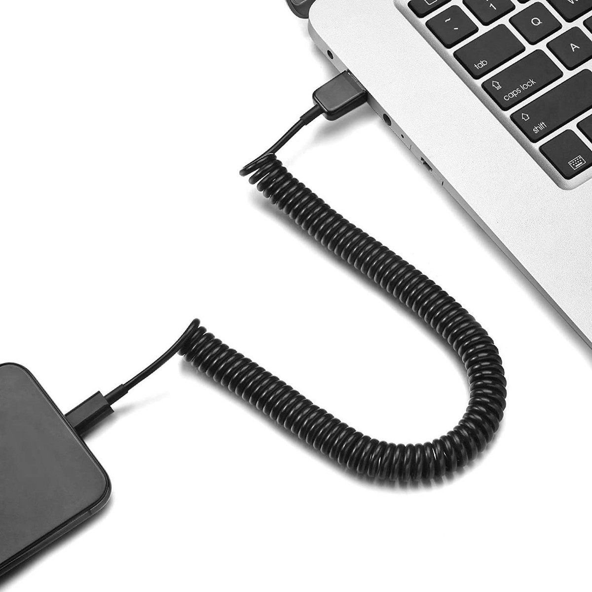 COILED USB CABLE CHARGER CORD MICRO-USB TO USB-C ADAPTER POWER