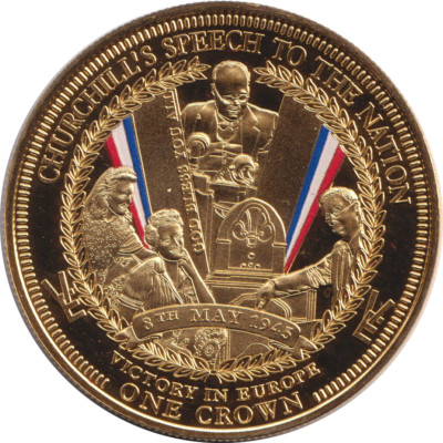 2015 Gold Crown Proof VE Day 70th Collection - CHURCHILL'S SPEECH COA