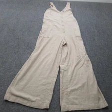 Old Navy Overalls Women XS Tall Beige Linen Rayon Wide Leg Button Front Coverall