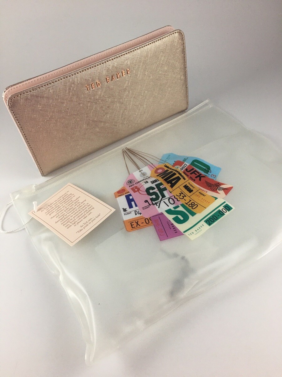TED BAKER ROSE GOLD TEXTURED LEATHER AIMOR POPPER MATINEE PURSE IN