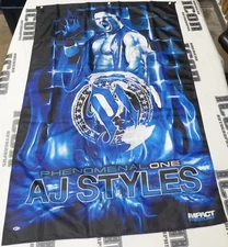 AJ Styles Signed WWE 3x5 Banner BAS Beckett COA TNA Impact Pro Wrestling Auto'd