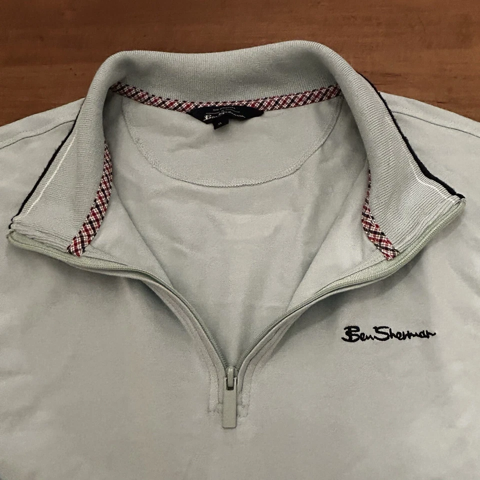 Camisa suéter suéter elástico informal Ben Sherman para hombre XL verde menta 1/4 cremallera Foto 2 de 4