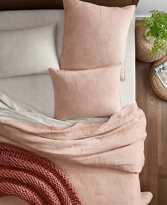Oake Faux Embroidery Geo Stitch 100% Cotton Coverlet, Terracotta, King MRSP $280