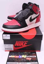 Air Jordan Retro 1 Bred Toe Black Red Leather Sneakers Boy's 7 Men's 575441-610