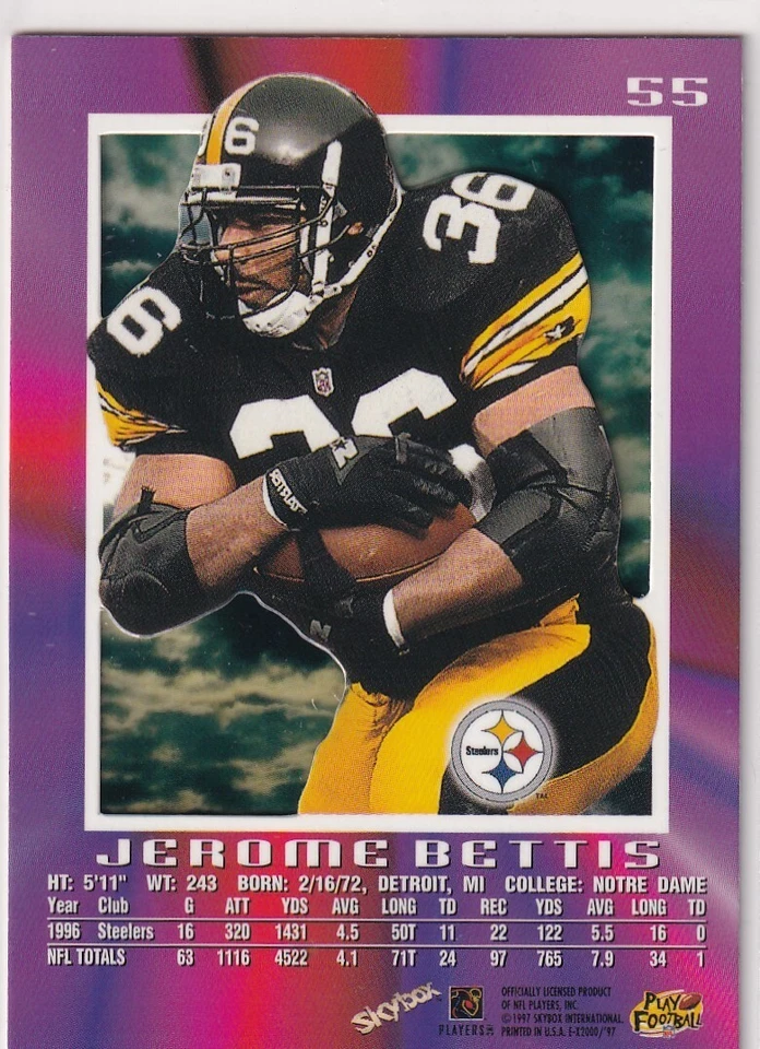 1997 SKYBOX E X JEROME BETTIS PITTSBURGH STEELERS NFL FOOTBALL (AA)-1015 - Image 2 of 2