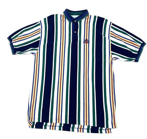 VTG 90s Vertical Striped Polo Shirt Dad 