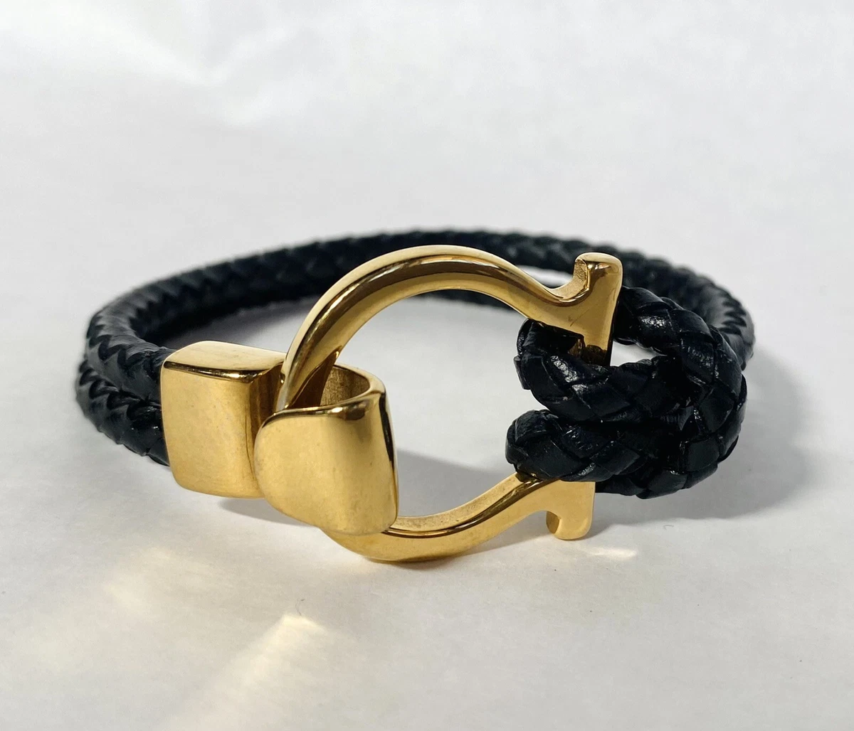 Leather Bracelet Steel - Gold / Black