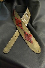Guitar strap leather tooled all hand made in USA 3" tuscon inlay SB red
