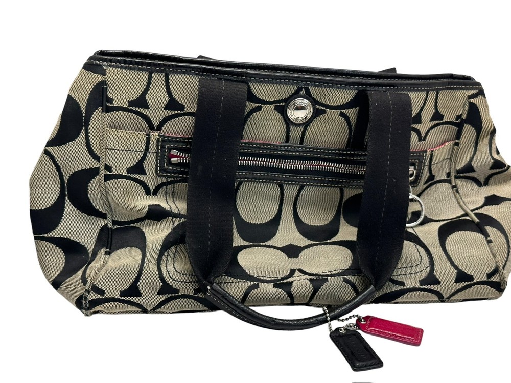Coach F14878 Daisy Black Grey Signature Canvas Y2K Tote Purse