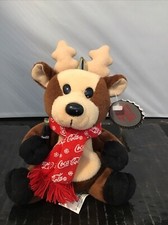 Reindeer Bean Bag Plush in Coca Cola Snowflake Scarf 1998 6" w Tags Winter Coke